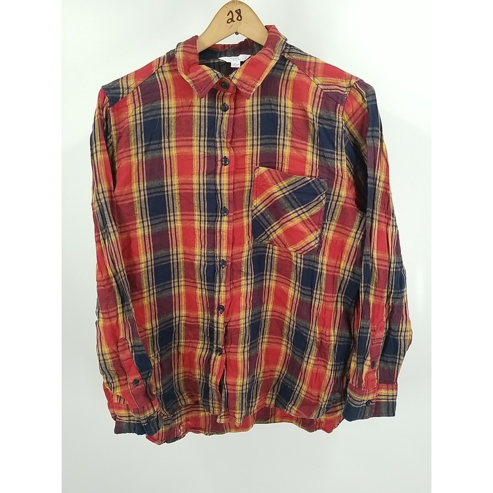 Time‎ and Tru Womens Button Up Plaid Flannel Shirt Long Sleeve Large 12 - 14 - Picture 2 of 6